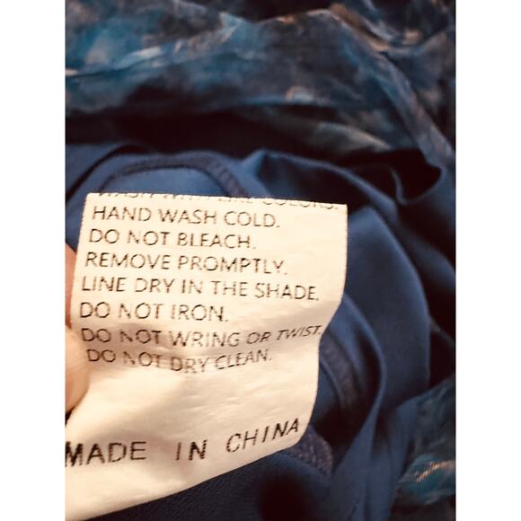 Women's Navy V-Neck Bell Sleeve Floral Print High-Low Hemline Maxi Dress Size L - Picture 10 of 10